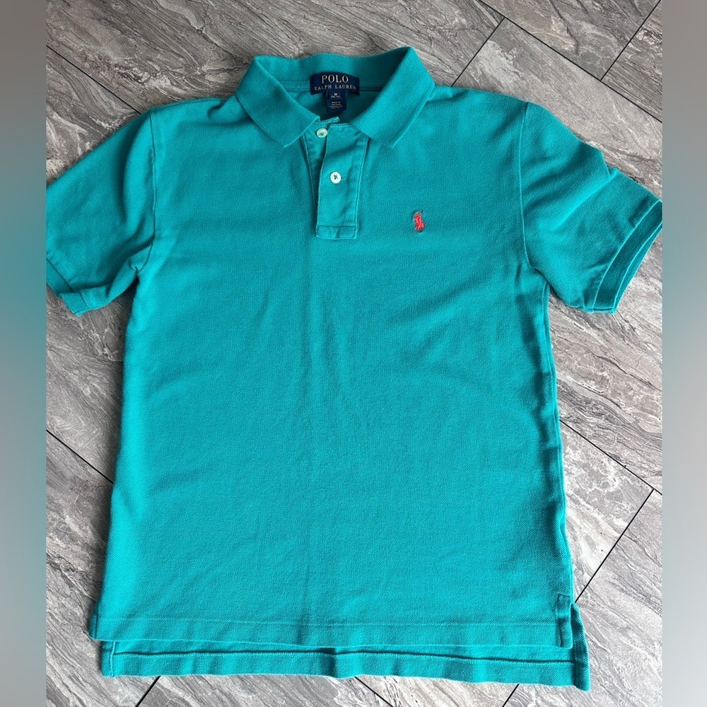 Polo by Ralph Lauren Teal Polo with Red Pony Embroidery Size 10/12 0165 - Picture 7 of 7